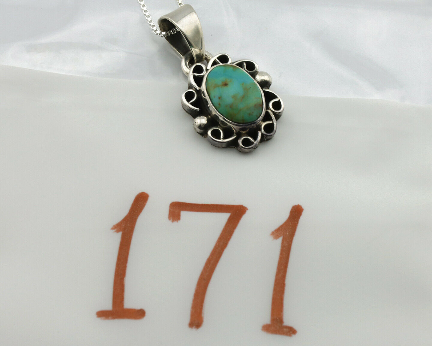 Navajo Kingman Turquoise Pendant .925 Silver Hand Stamped Signed Gecko C.80's