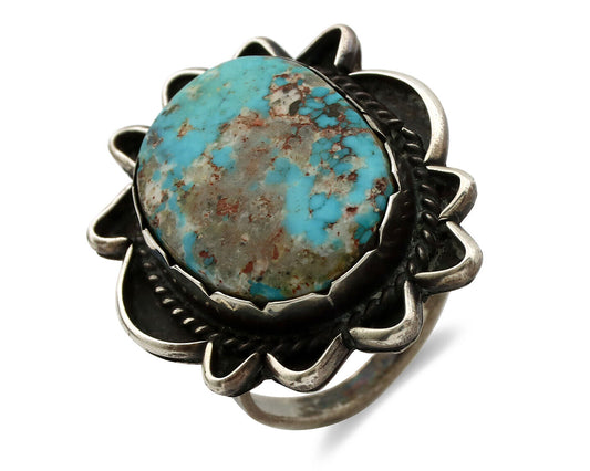 Navajo Ring 925 Silver Blue Turquoise Native American Artist C.1980's