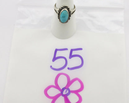Navajo Ring .925 Silver Natural Blue Turquoise Native Artist Signed C.80's