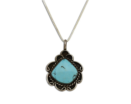 Navajo Handmade Necklace 925 Silver Natural Blue Turquoise Native Artist C.70's