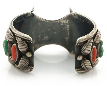 Navajo Cuff Watch Bracelet 925 Silver Green Turquoise Coral Native American C70s