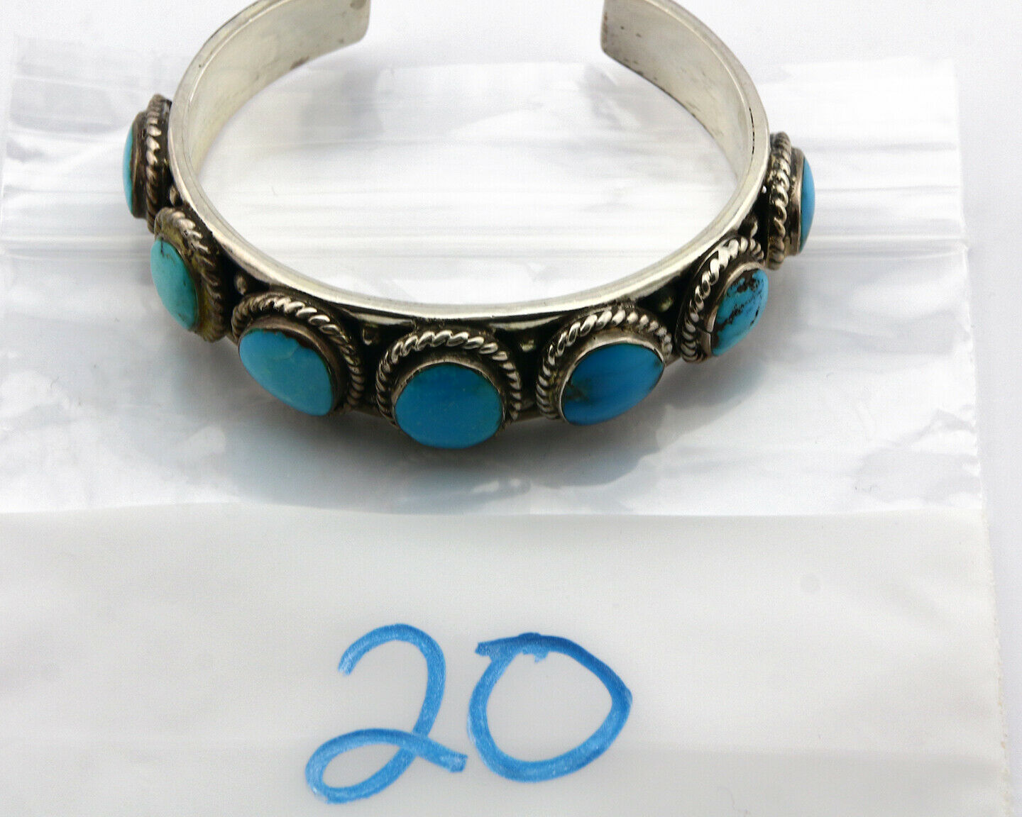 Navajo Morenci Turquoise Bracelet .925 Silver Signed Artist MC C.80's