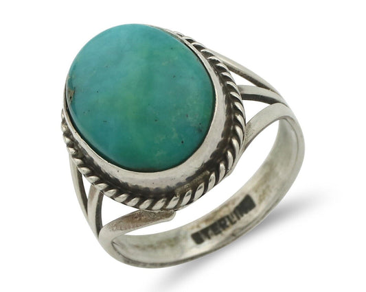 Navajo Handmade Ring .925 Silver Kingman Turquoise Native Artist C.80's