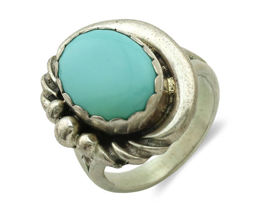 Navajo Ring .925 Silver Natural Blue Turquoise Native American Artist C.1980's
