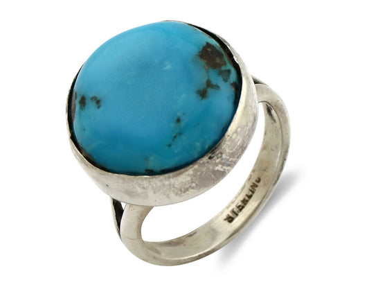 Navajo Shield Ring .925 Silver Kingman Turquoise Native American Artist C.80's