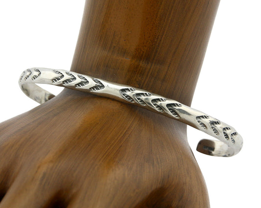 Navajo Bracelet .925 Silver Hand Stamped Arrow Head Artist I Montoya C80s