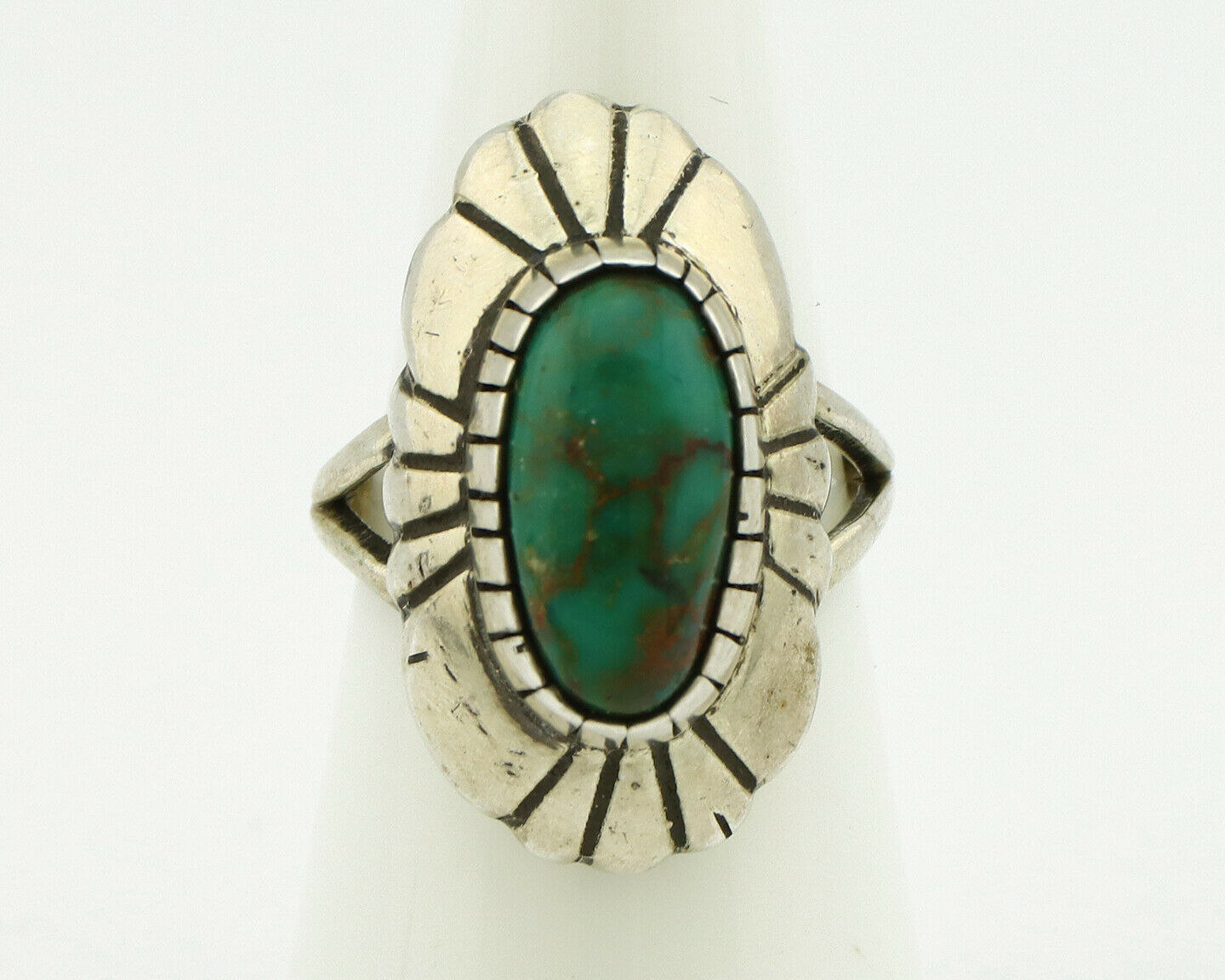 Navajo Ring .925 Silver Green Turquoise Artist Signed M Montoya C.80's