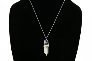 Women's Navajo Pendant .925 Silver Inlaid Gemstone Signed Teme