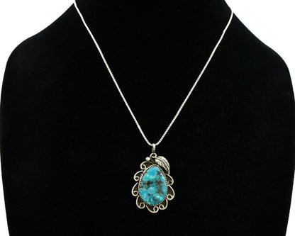 Navajo Necklace .925 Silver Nevada Turquoise Signed JR C.1980's