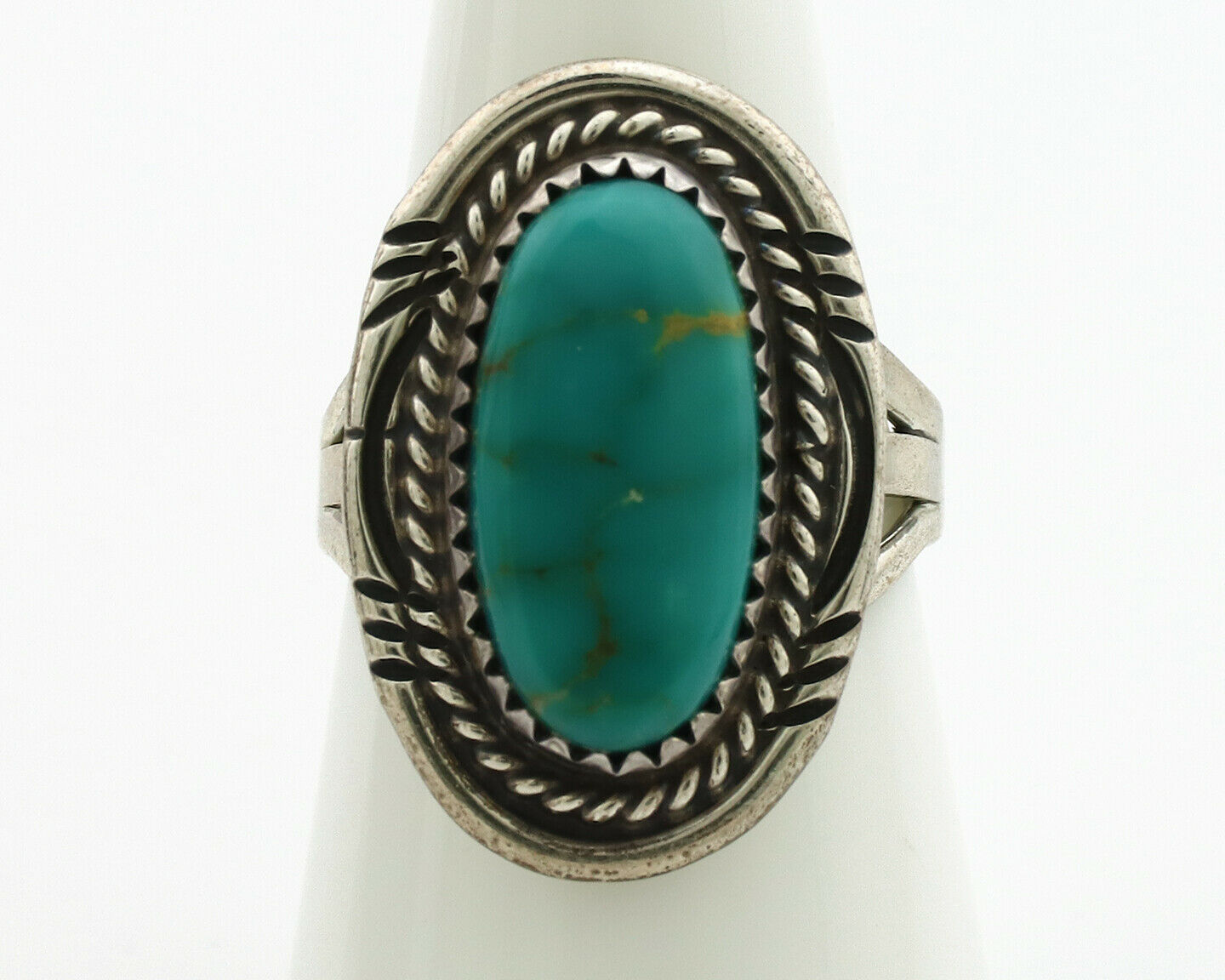 Navajo Ring .925 Silver Kingman Turquoise Native American Artist C.1980's