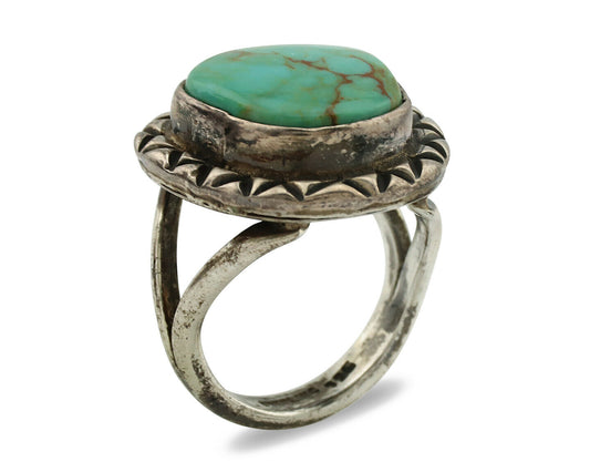 Navajo Ring .925 Silver Kingman Turquoise Artist Signed Gecko C.1980's