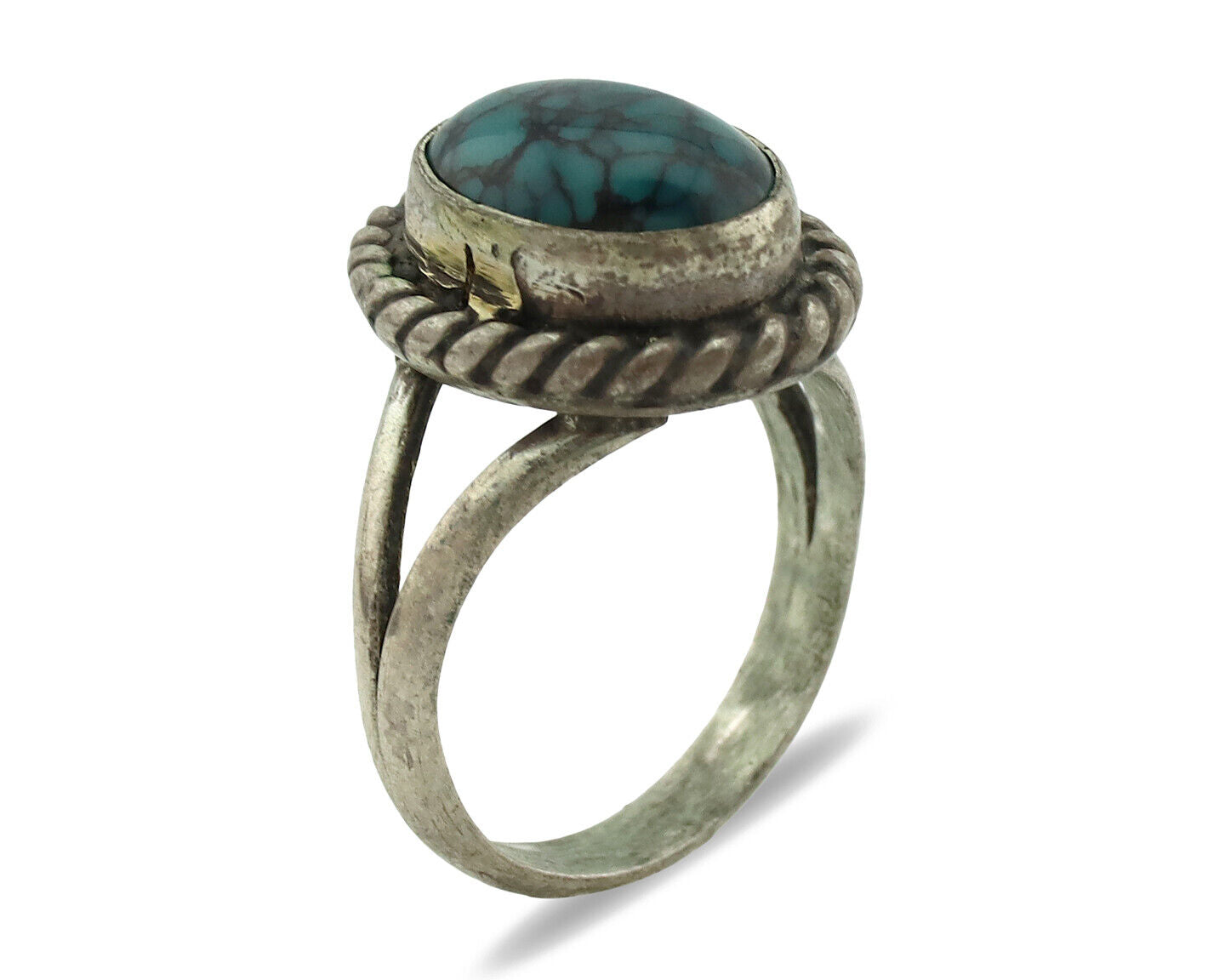 Navajo Ring .925 Silver Spiderweb Turquoise Native Artist C.1980's