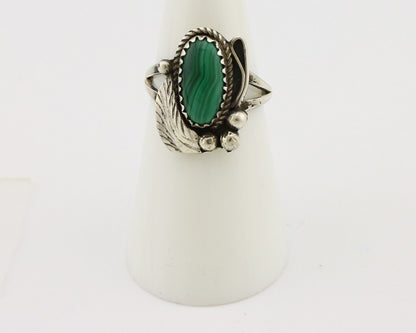 Navajo Ring 925 Silver Natural Malachite Artist Signed Justin Morris C.80's