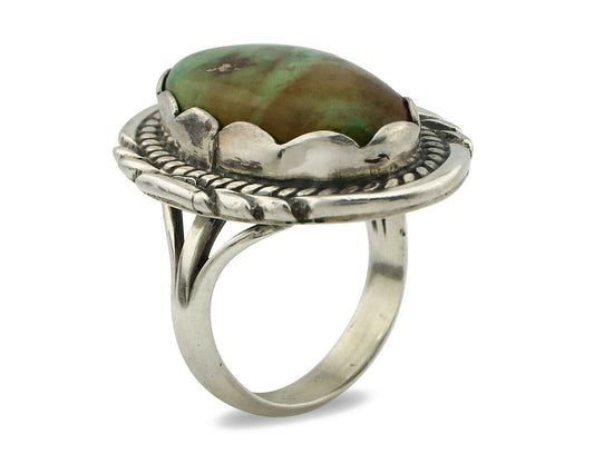 Navajo Ring .925 Silver Natural Uncolored Green Turquoise Signed Apache C.80's