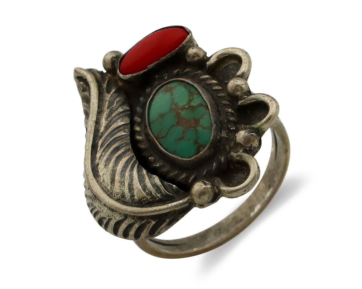 Navajo Ring 925 Silver Turquoise & Bloodstone Native Artist C.1980's