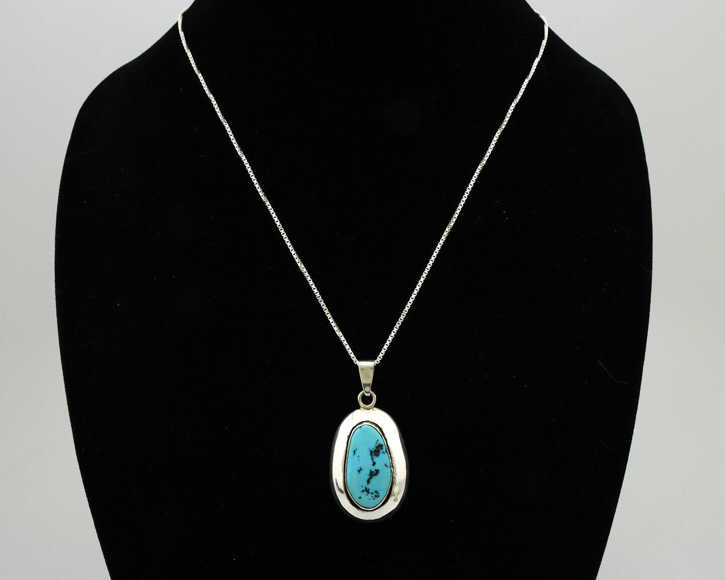 Navajo Necklace .925 Silver Sleeping Beauty Turquoise Signed C Montoya C.80's