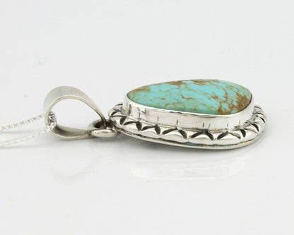 Navajo Kingman Turquoise Pendant .925 Silver Hand Stamped Signed Gecko C.80's