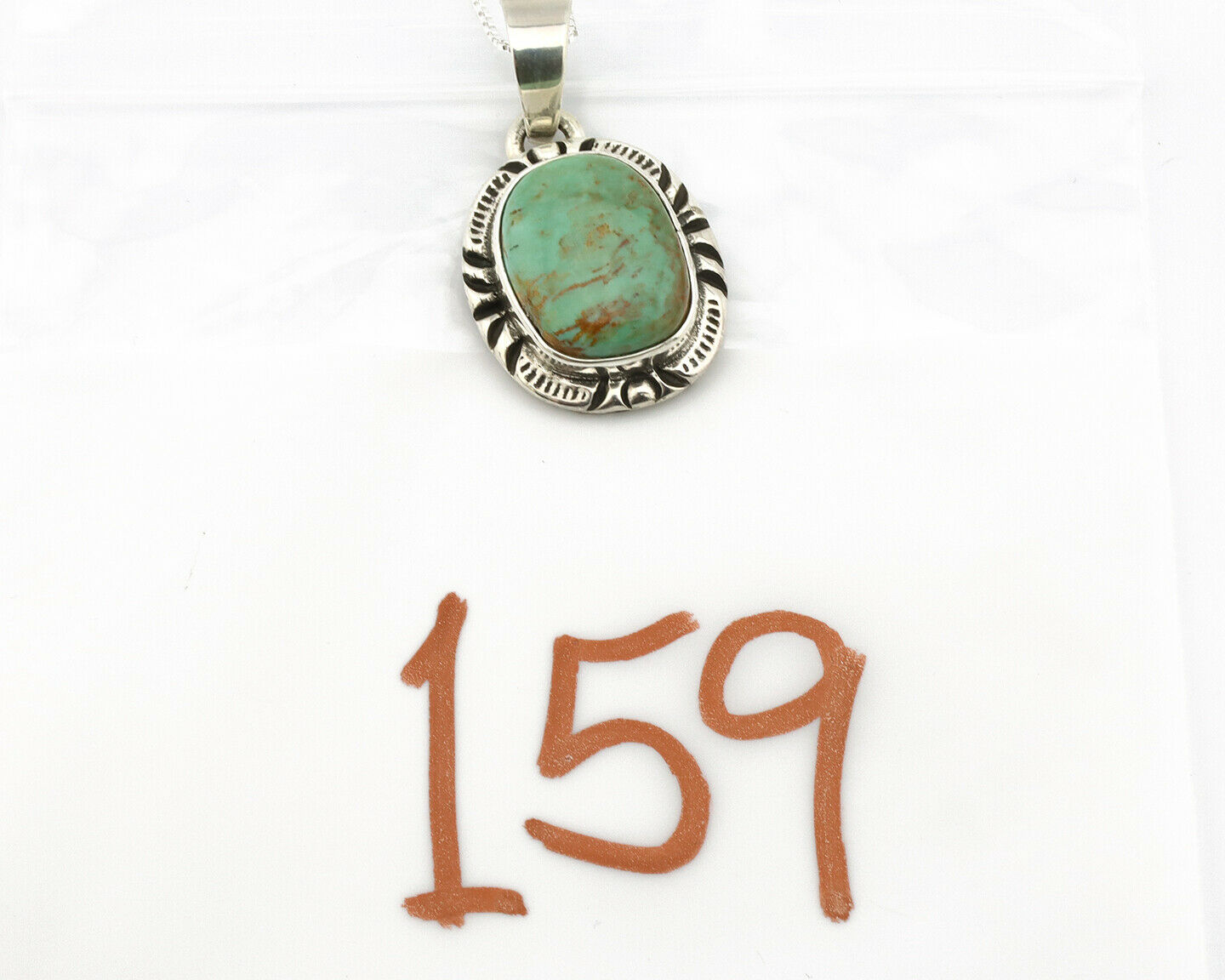 Navajo Kingman Turquoise Pendant .925 Silver Hand Stamped Signed Gecko C.80's