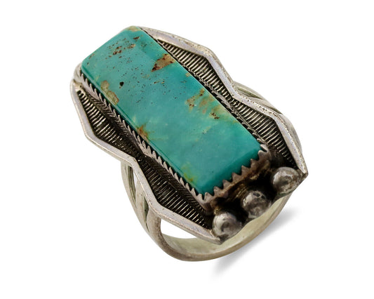 Navajo Ring .925 Silver Kingman Turquoise Artist Signed B C.80's