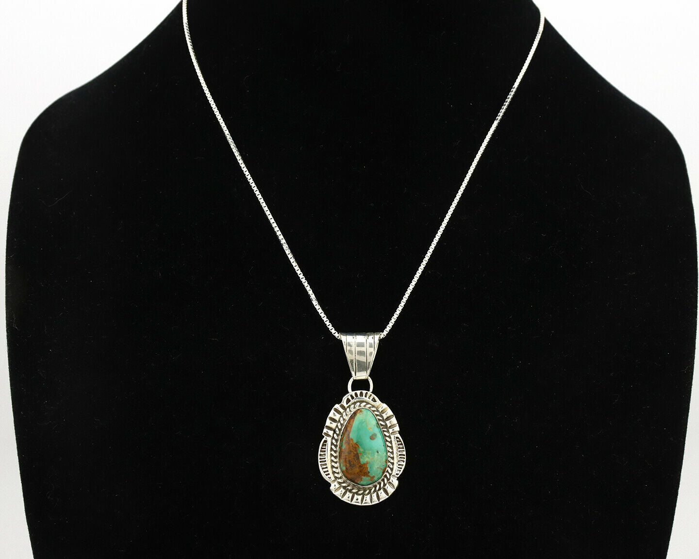 Navajo Necklace .925 Silver Kingman Turquoise Signed JP C.1980's