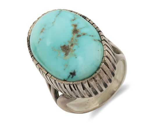 Navajo Ring .925 Silver Natural Blue Turquoise Native Artist Signed C.80's