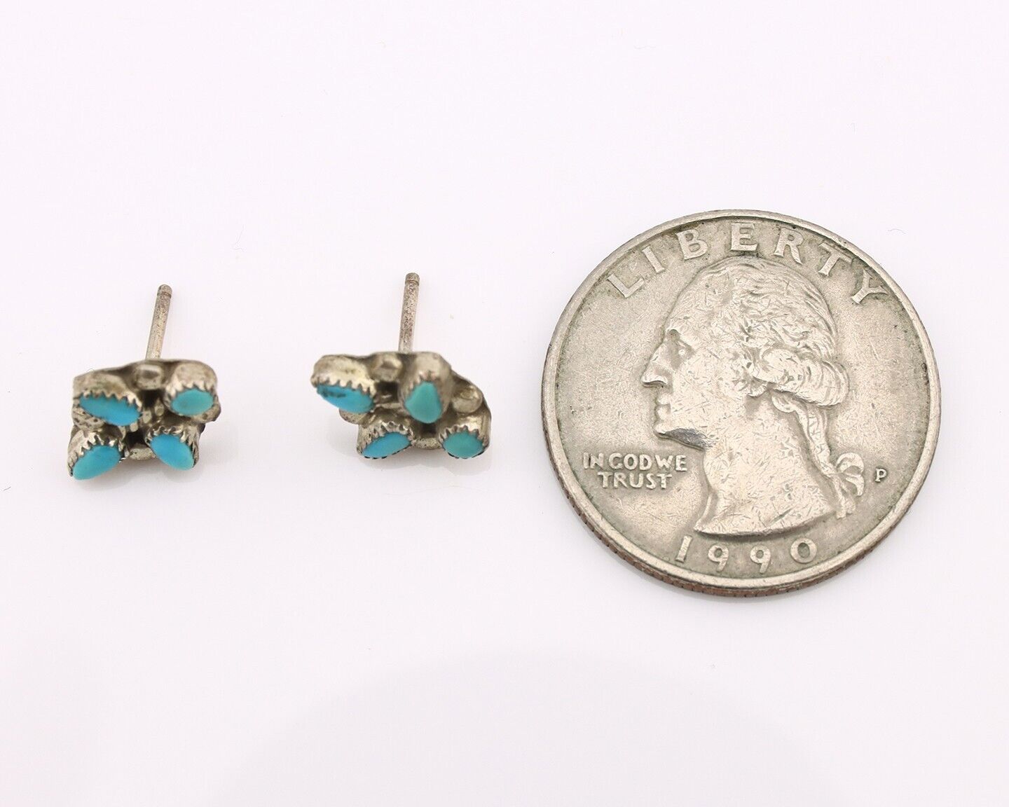 Zuni Earrings 925 Silver Sleeping Beauty Turquoise Native American Artist C.80's