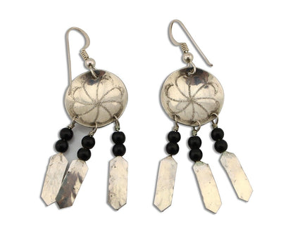 Navajo Earrings 925 Silver Natural Black Onyx Artist Signed T C.80's