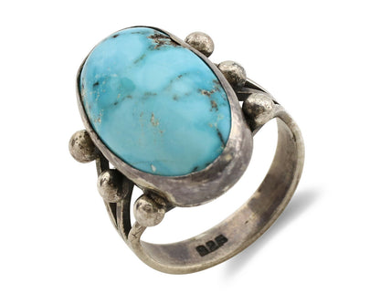 Navajo Ring .925 Silver Morenci Turquoise Native American Artist C80s
