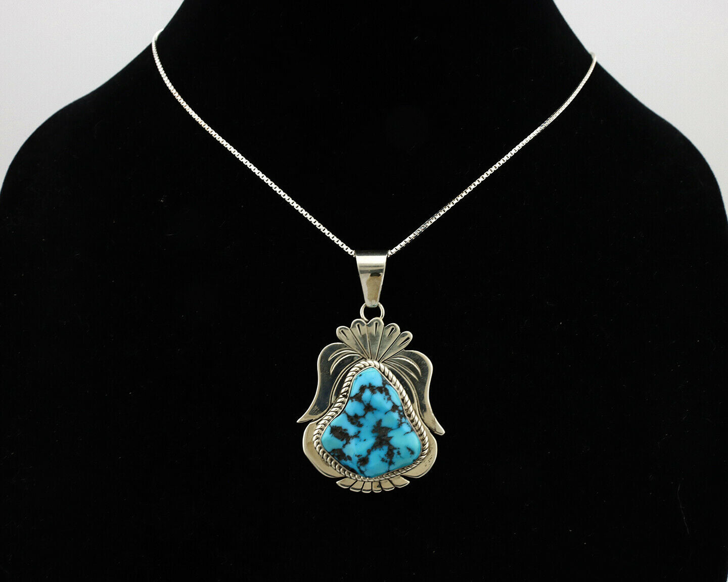 Navajo Necklace .925 Silver Blue Turquoise Signed Charles Johnson C.80's