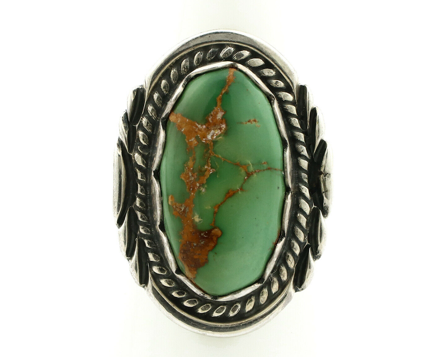 Navajo Ring .925 Silver Natural Green Turquoise Signed Apache C.80's