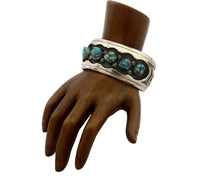 Navajo Bracelet .925 Silver Natural Chunk Turquoise Signed HU C.80's