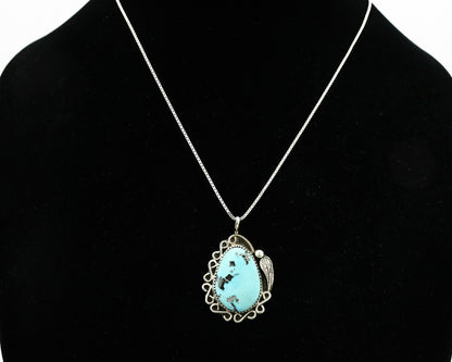Navajo Necklace .925 Silver Blue Turquoise Signed JR C.1980's