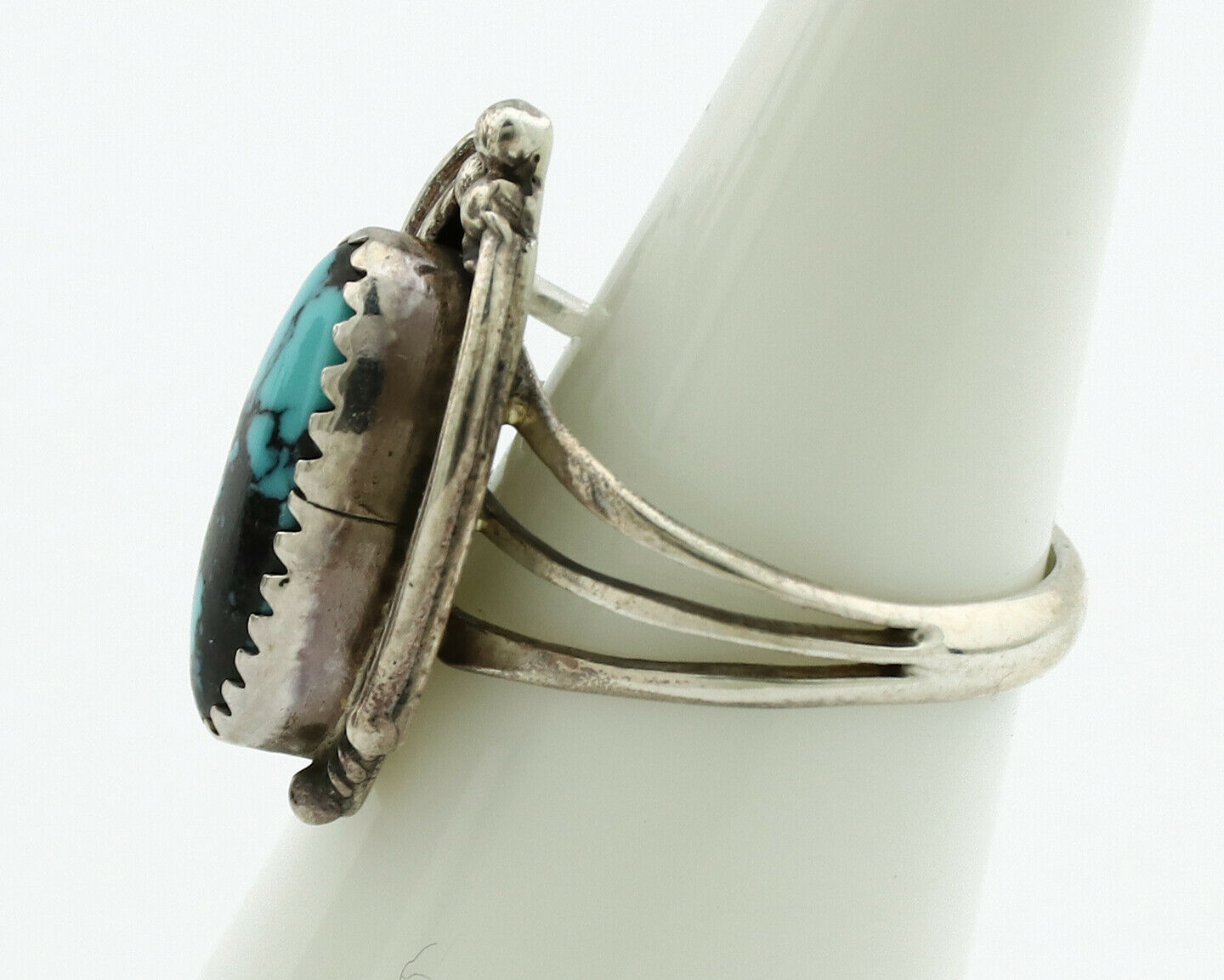 Navajo Ring .925 Silver Spiderweb Turquoise Artist Signed Fire C.1980's