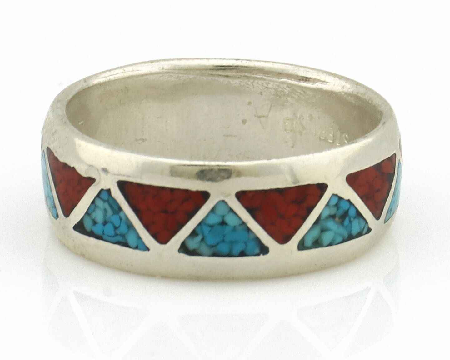 Navajo Ring 925 Silver Natural Turquoise & Coral Native American Artist C.80's