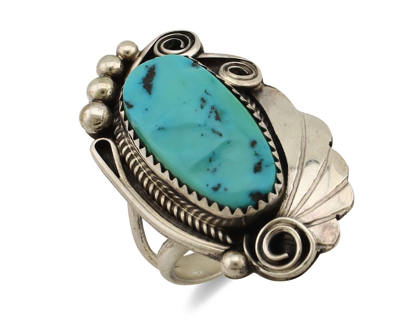 Navajo Inlay Band Ring 925 Silver Sleeping B Turquoise Signed Justin Morris C80s