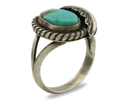 Navajo Ring .925 Silver Kingman Turquoise Artist Signed Sun C.1980's