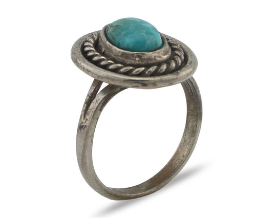 Navajo Handmade Ring 925 Silver Kingman Turquoise Native Artist C.80's