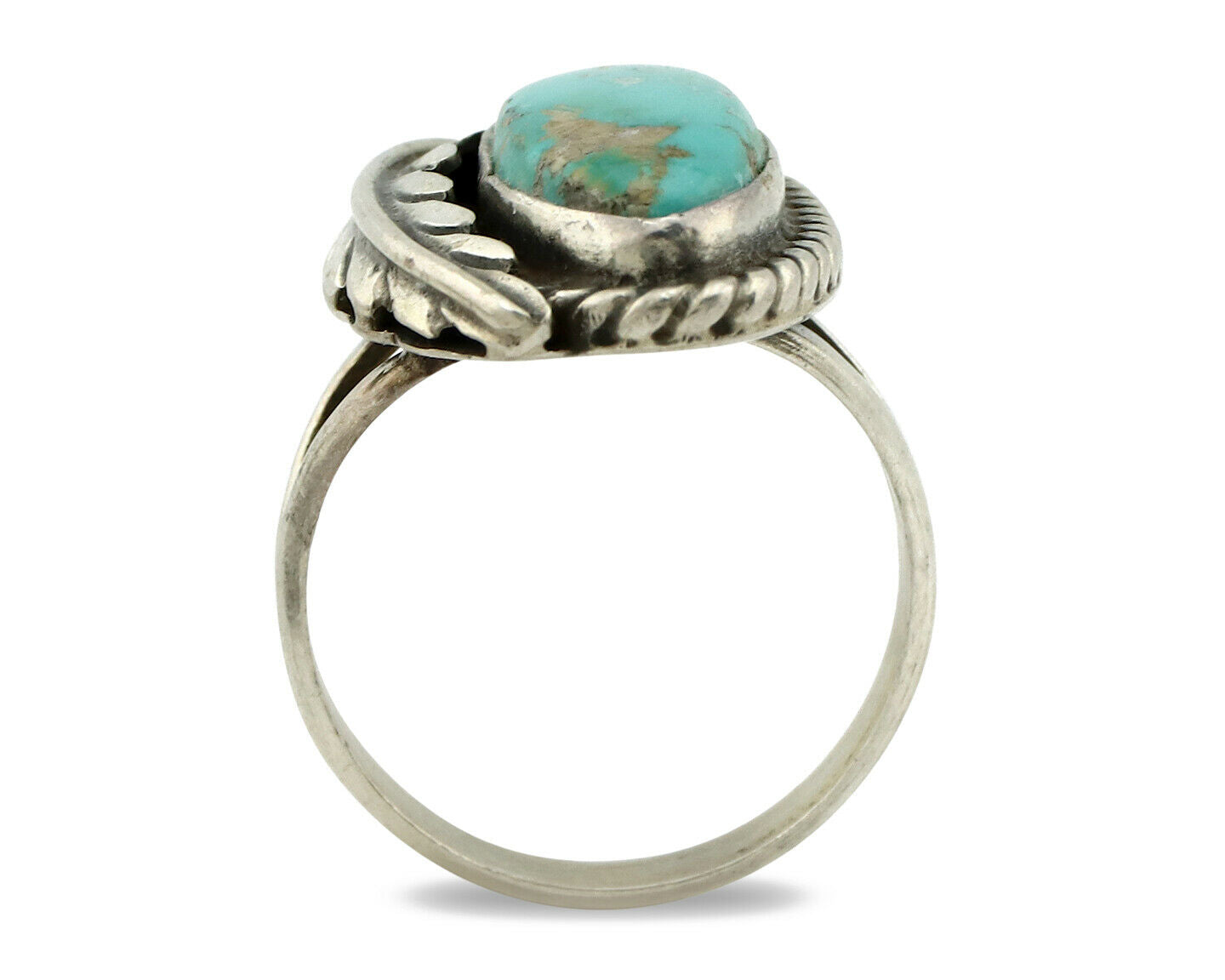 Navajo Ring .925 Silver Morenci Turquoise Signed Artist Apache C.80's