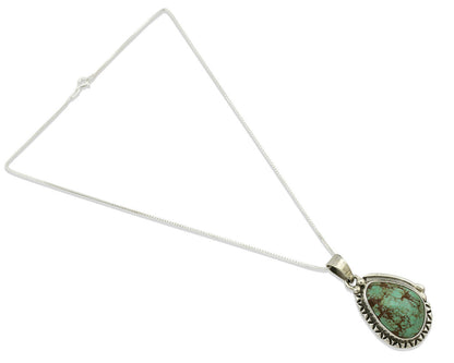 Navajo Necklace .925 Silver Kingman Turquoise Signed Tepee C.1980's