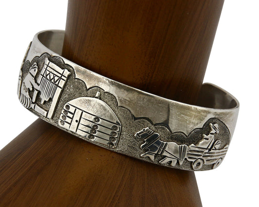 Navajo Pictograph Bracelet SOLID .925 Silver Filled Artist Jacob Kahe 80's