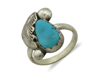 Zuni Ring 925 Silver Sleeping Beauty Turquoise Artist Signed Simplicio C.80's