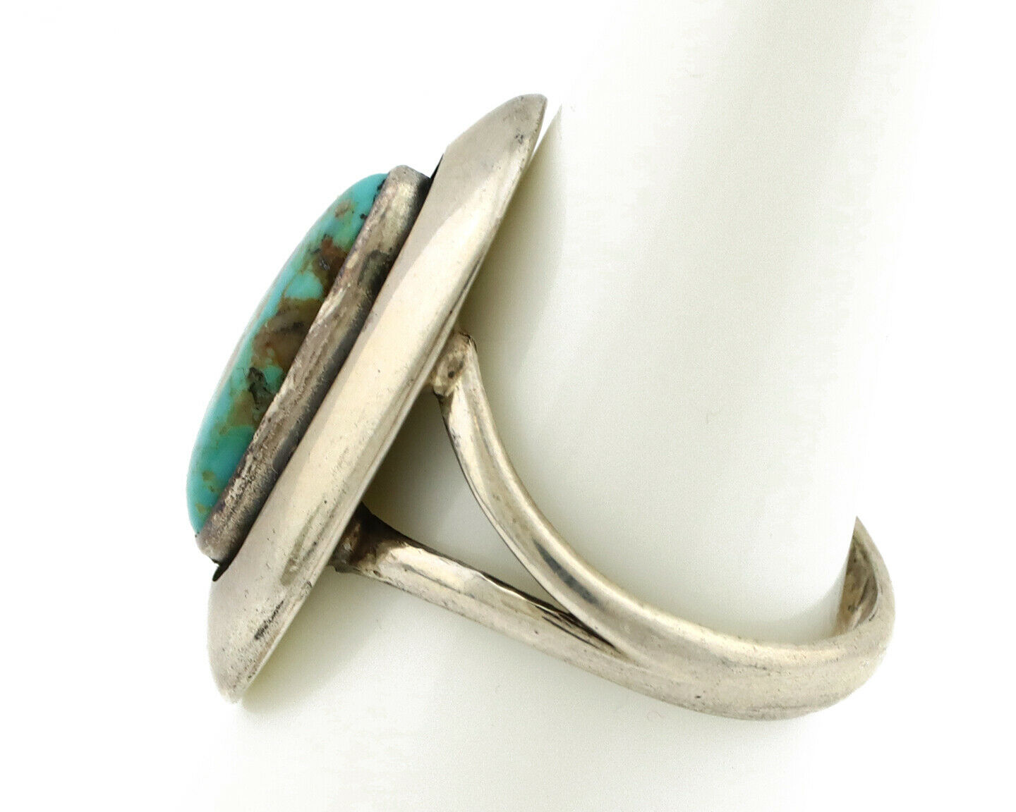 Navajo Shadow Box Ring .925 Silver Blue Turquoise Signed M Montoya C80s