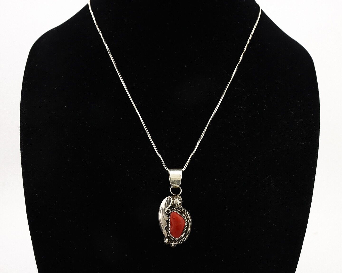 Navajo Necklace 925 Silver Red Medterranean Artist Signed FC & STG C.80's