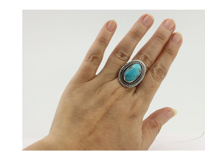 Navajo Ring .925 Silver Natural Blue Turquoise Artist Signed JT C.80's