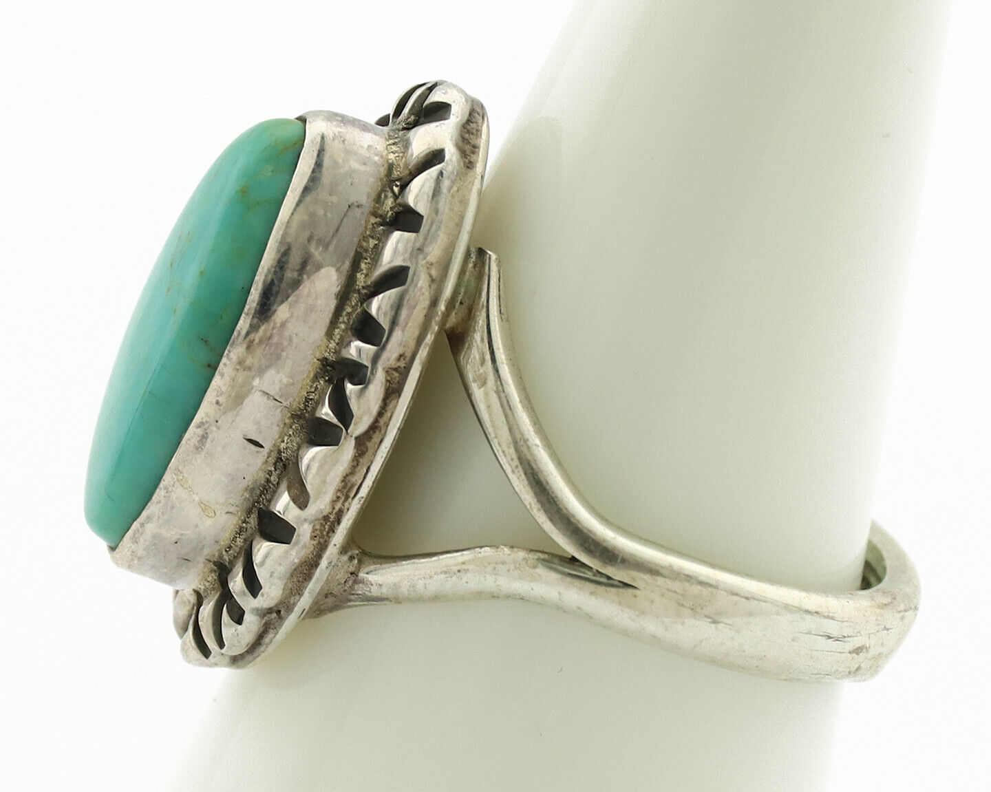 Navajo Ring .925 Silver Kingman Turquoise Artist Signed Gecko C.80's