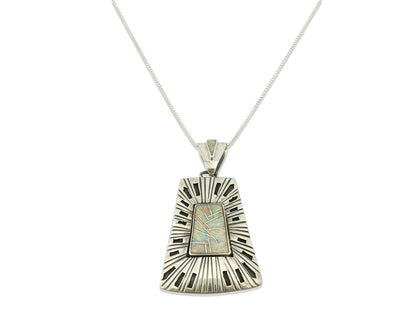 Navajo Handmade Pendant .925 Silver Opal Artist Signed Sun C.80's