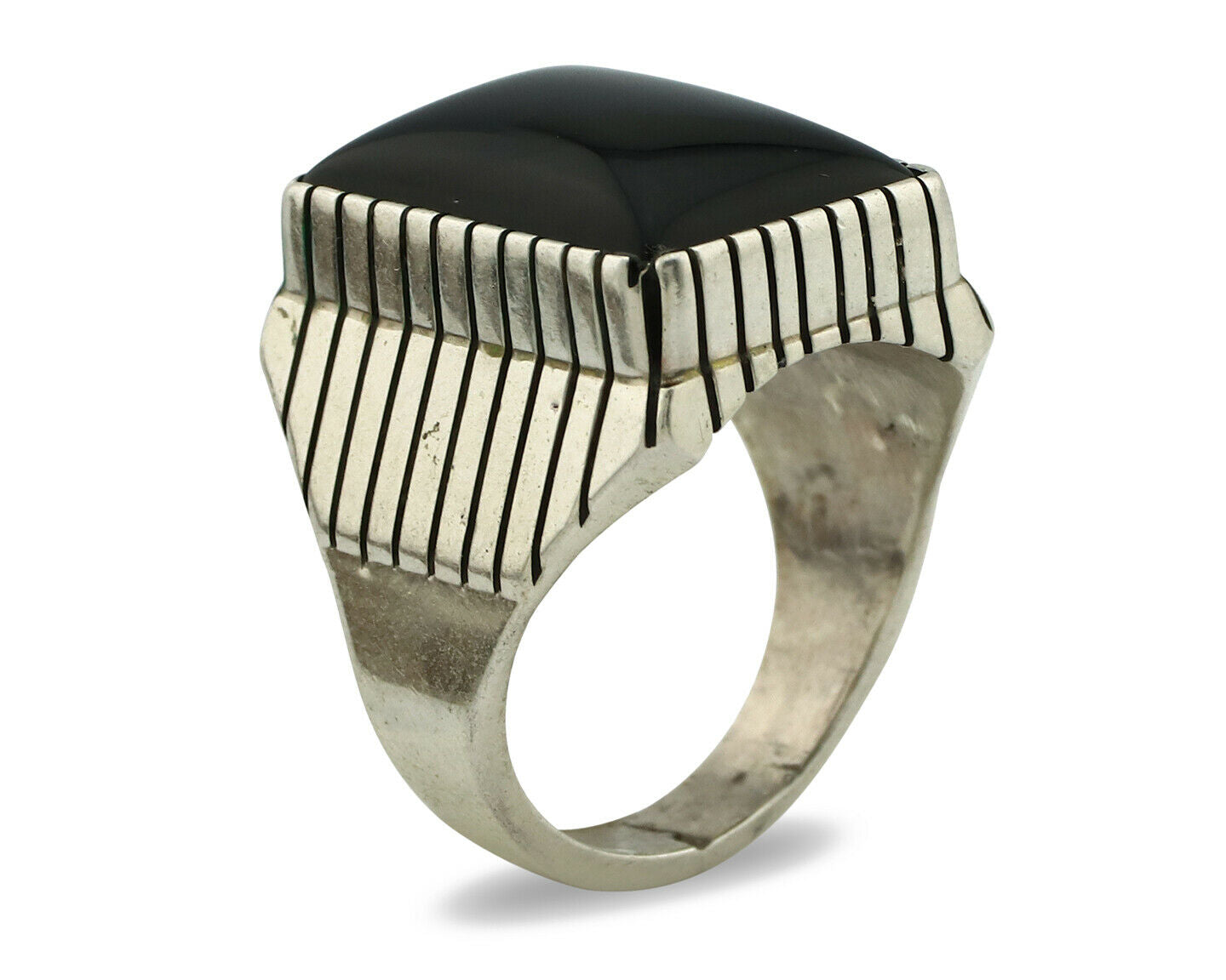 Navajo Ring .925 Silver Handmade Black Onyx Artist Signed Black C.80's