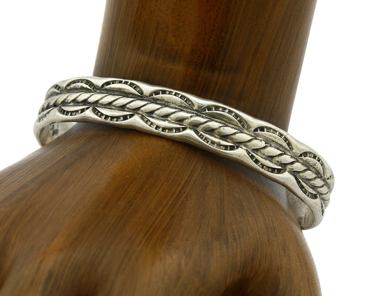 Navajo Bracelet .925 Silver Handmade Hand Stamped Signed Artist C Montoya C.80's