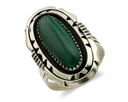 Navajo Ring 925 Silver Natural Malachite Artist Signed William Denetdale C.80's