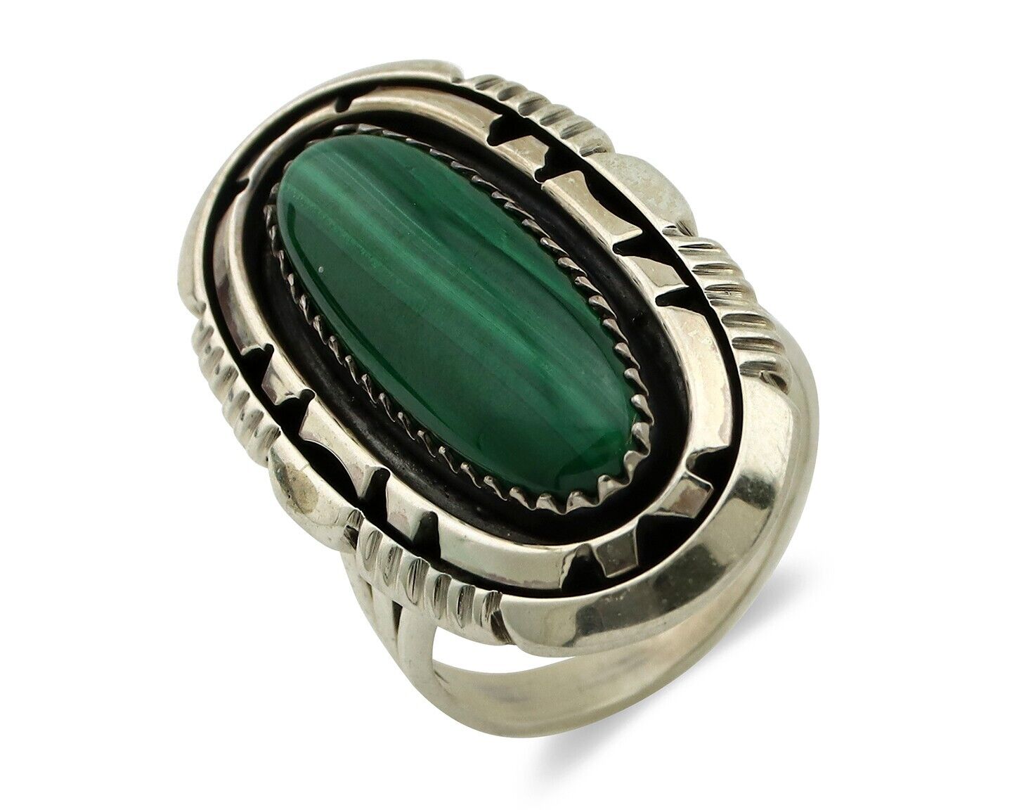 Navajo Ring 925 Silver Natural Malachite Artist Signed William Denetdale C.80's